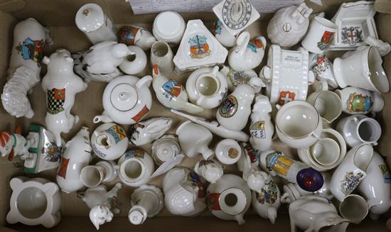 Approximately fifth five pieces of crested china, including Goss, Gvaftor, Arcadian etc